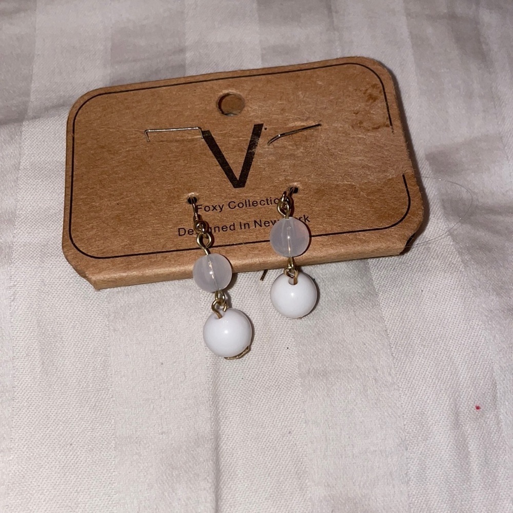 Foxy collection white milky dangle bead earrings